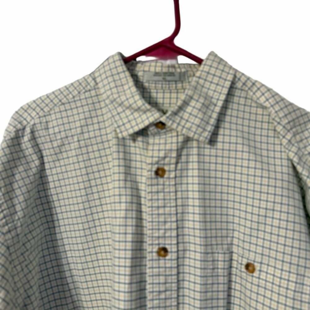 Orvis Button-Down Shirt Size XL Beige Green Plaid Check Cotton Long Sleeve